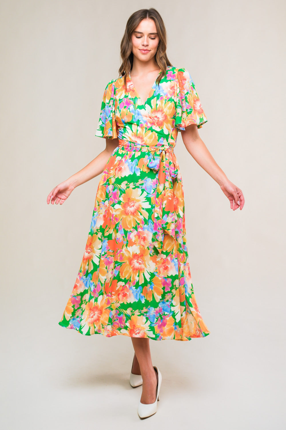 EFFERVESCENT LOVE TRUE WRAP MIDI DRESS Flying Tomato